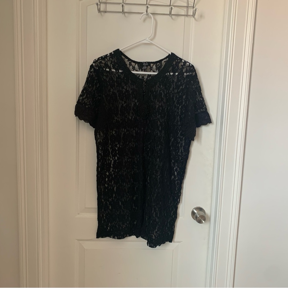 Hot In Hollywood Crochet See-Through Layering Tunic Top, Size L/XL